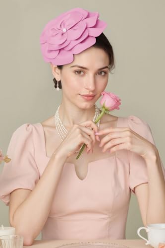 BABEYOND Fascinators Hats for Women Layered Flower Tea Party Derby Hats - color: Pink