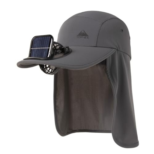 TOP-EX UVCoolix™ Cooling Neck Flap Baseball Sun Cap with Solar Fan - color: Dark Grey, size: Medium-Large
