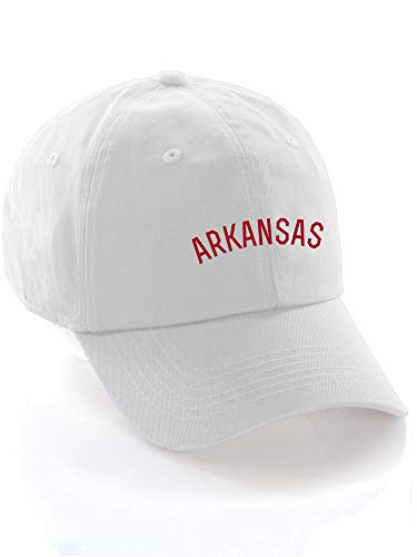 Daxton USA Cities Baseball Dad Hat Cap Cotton Unstructure Low Profile Strapback - color: Arkansas White Red