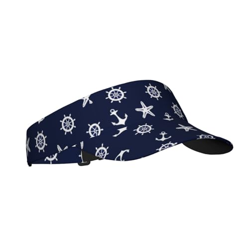 Nautical Anchor Visor Caps for Women Men Summer Sun Visor Hat with Sweatband for Running Outdoor Beach - color: Nautical Anchor-a1125