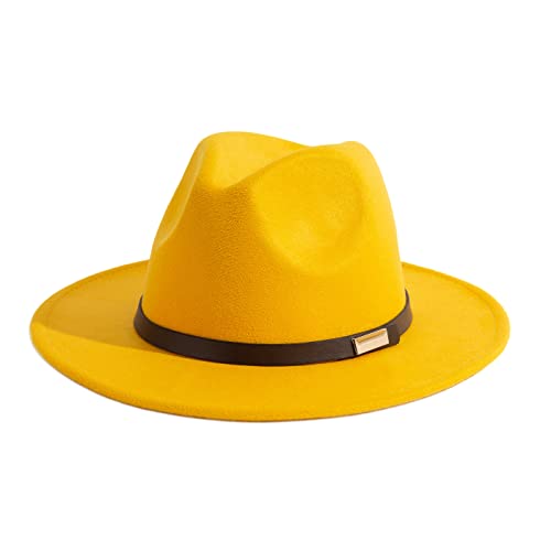 Fedora Hats for Men Wide Brim Panama Hat with Classic Belt - color: Yellow
