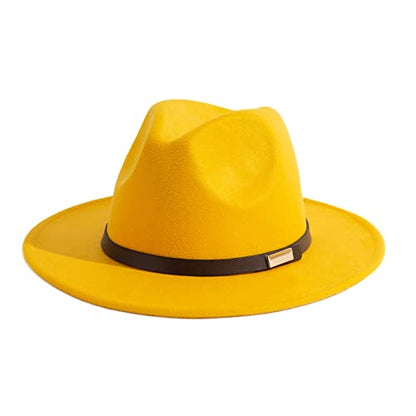 Fedora Hats for Men Wide Brim Panama Hat with Classic Belt - color: Yellow