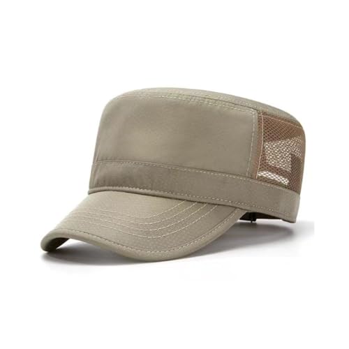 FASHIXD Mesh Military Hat for Men Summer Army Cap Quick Qry Short Bill Hat Cadet Cap - color: Khaki