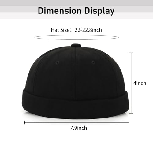 Men Docker Cap Brimless Skullcap Sailor Cap Rolled Cuff Retro Beanie Hat with Adjustable - color: Black Suede