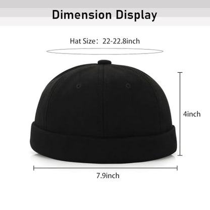 Men Docker Cap Brimless Skullcap Sailor Cap Rolled Cuff Retro Beanie Hat with Adjustable - color: Black Suede