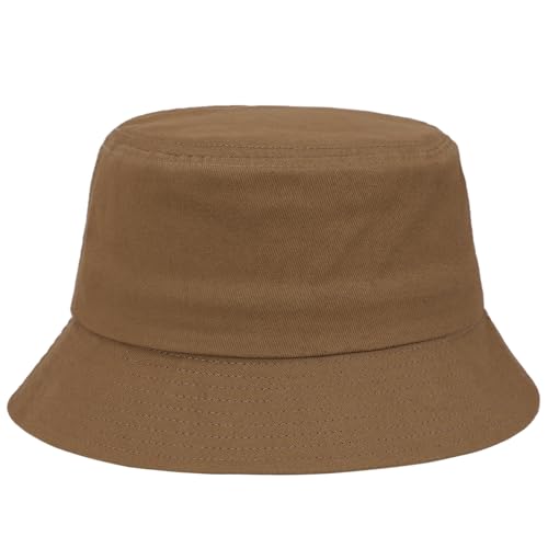 Unisex Cotton Packable Bucket Hat Sun Hat Plain Colors for Men Women - color: Khaki Brown