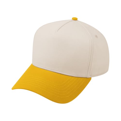 TOPTIE 5 Panel Trucker Hat Snapback Adjustable Cotton Sun Cap for Men - color: Gold Beige