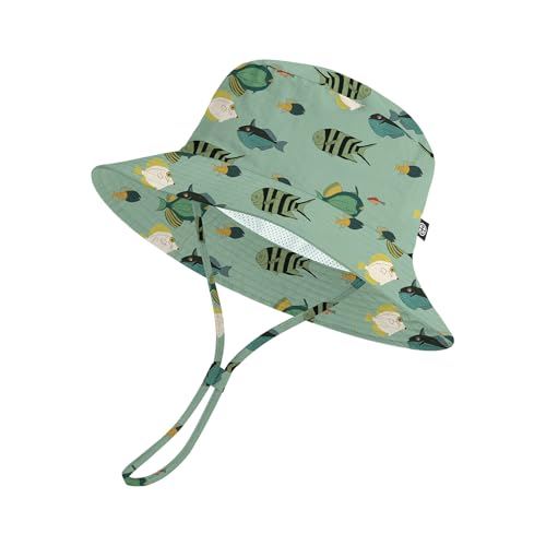 Toddler Bucket Hats UPF 50+ Baby Sun Hat Adjustable Kids Sun Protection Summer Hat Wide Brim Beach Hat for Boys Girls 0-6Y - color: Greenfish, size: 2-6 Years