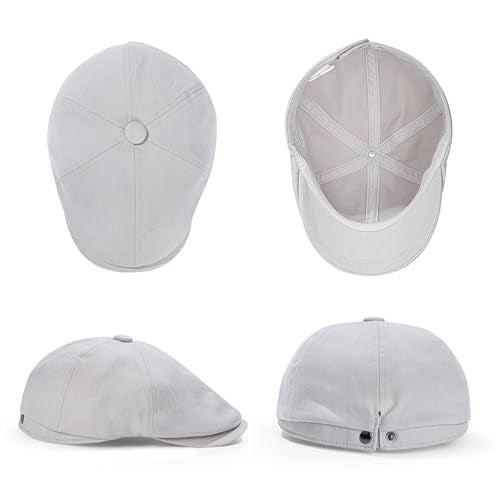 Men's Cotton Newsboy Flat Cap Adjustable Snapback Soft Fitted Hat Golf Cabbie Painter Gatsby Ivy Hat - color: Lightgrey, size: Medium