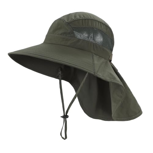 Home Prefer UPF50 Wide Brim Kids Sun Hat Neck Flap Boys Girls Sun Protection Hat for Beach Fishing - color: Army Green, size: 4-8 Years