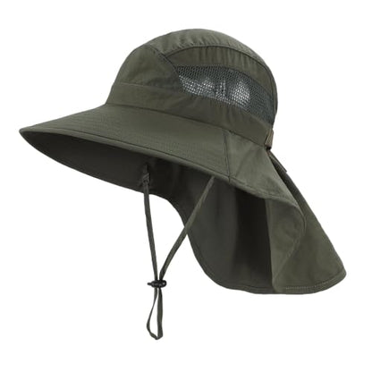 Home Prefer UPF50 Wide Brim Kids Sun Hat Neck Flap Boys Girls Sun Protection Hat for Beach Fishing - color: Army Green, size: 4-8 Years