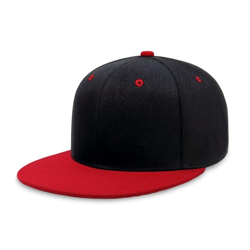CHOK.LIDS Classic Snapback Flat Bill Hat Blank Adjustable Baseball Cap - color: Black/Red