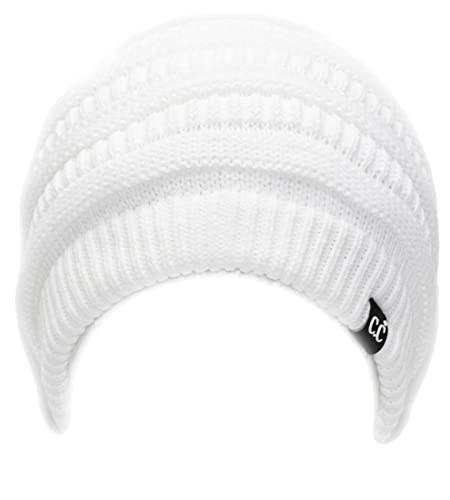 C.C Beanie Oversized Hat with Fuzzy Lining – Thick Knit Thermal Beanie for Cold Weather, Soft Warm Fleece Lined Cap - color: White