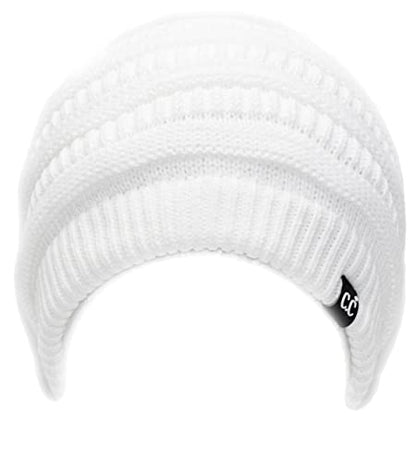 C.C Beanie Oversized Hat with Fuzzy Lining – Thick Knit Thermal Beanie for Cold Weather, Soft Warm Fleece Lined Cap - color: White