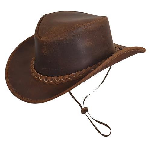 Leather Cowboy hat for Men & Women Durable Handcrafted Lightweight Shapeable Western Hats for Men - size: X-Large