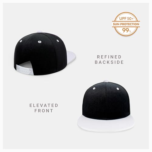 CHOK.LIDS Classic Snapback Flat Bill Hat Blank Adjustable Baseball Cap - color: Black/White