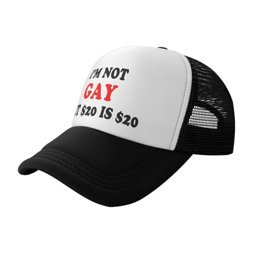 Funny Trucker Hat for Women Men Cute Humor Gag Hats Adjustable Mesh Caps - color: I'm Not Gay But $20 is $20