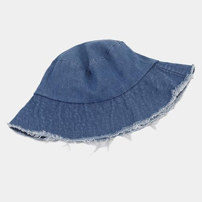 Quanhaigou Frayed Unisex Sun Hats, Fashion Beach Bucket Hat for Men Women,Summer Outdoor Boy's Girls Boonie Cap - color: Frayed Denim Blue