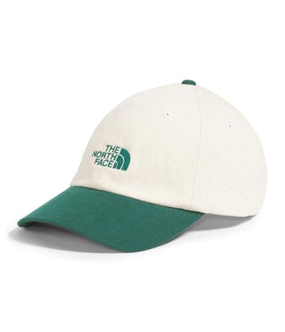 The North Face Norm Baseball Hat | Shallow Fit Ball Cap with Embroidered Logo, Adjustable Strap Closure & Silver Buckle - color: Hunter Green/White Dune