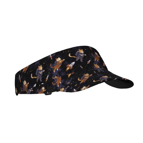 Sports Sun Visor Hat for Men Women, Adjustable Breathable Golf Tennis Cap - color: Space Cat in a Spacesuit