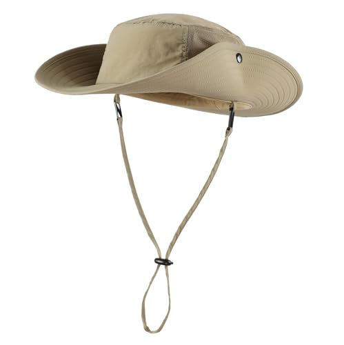 Home Prefer UPF50+ Mens Sun Hat Wide Brim Womens UV Protection Beach Bucket Hat for Fishing Hiking Snap Up Cowboy Hat - color: Light Vert Khaki