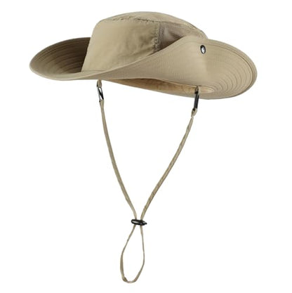 Home Prefer UPF50+ Mens Sun Hat Wide Brim Womens UV Protection Beach Bucket Hat for Fishing Hiking Snap Up Cowboy Hat - color: Light Vert Khaki