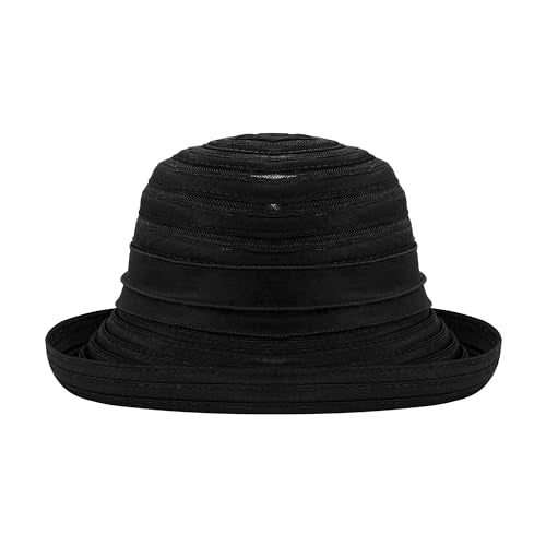 Haoohu Women's Church Derby Hat Wide Brim Bow Bucket Hat Wedding Dress Hat Fascinator Bridal Tea Party Hat - color: Rb Black