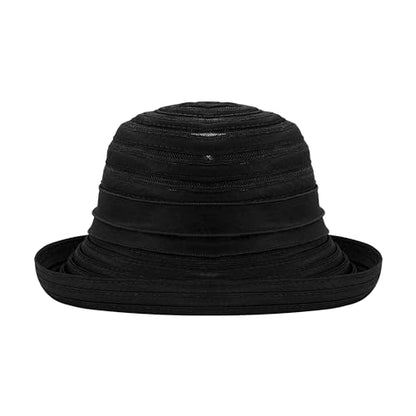 Haoohu Women's Church Derby Hat Wide Brim Bow Bucket Hat Wedding Dress Hat Fascinator Bridal Tea Party Hat - color: Rb Black