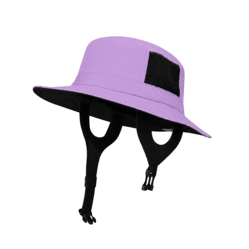 Surblue Surf Bucket Hat with Widened Chin Straps UPF 50+ Windproof Sun Hat Adjustable Packable Cap for Water Sports Surfing - color: Purple