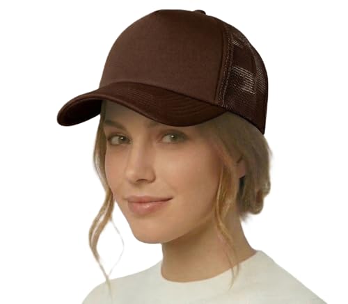 NYFASHION101 Plain Mesh Trucker Hat - Breathable 6-Panel Daily Snapback Cap, Customizable Ideal for DIY Embroidery & Patches - color: Brown