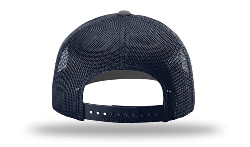 Richardson 112 Trucker Hat - Premium Blank Baseball Cap, Adjustable Snapback Hat - Structured Six Panel Richardson Blank Hats - color: Charcoal/ Navy