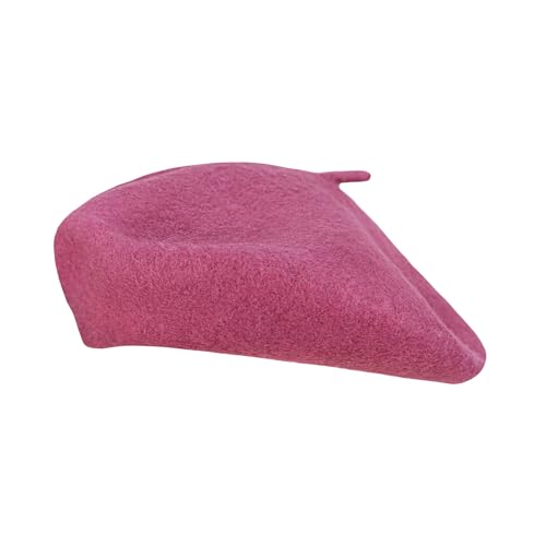 Gllutt Women Wool Beret Hat French Style Solid Color - color: Cyclamen Pink Purple