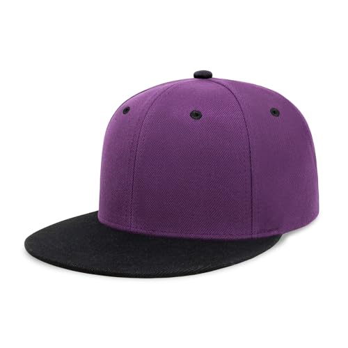 CHOK.LIDS Classic Snapback Flat Bill Hat Blank Adjustable Baseball Cap - color: Purple/Black