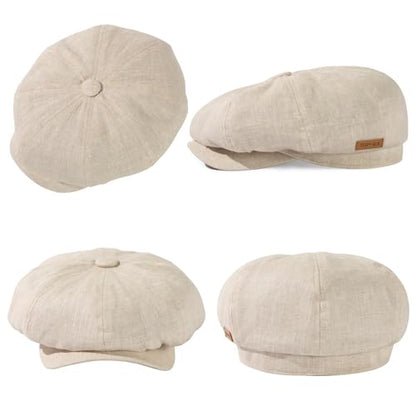Oversized XL XXL Natural Linen Flat Cap Lightweight 8 Panel Summer Cooling Eco-Friendly Newsboy Hat Golf Outdoor - color: Beige, size: Large-X-Large