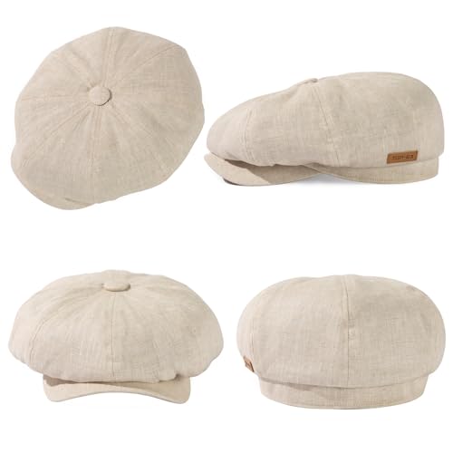 Oversized XL XXL Natural Linen Flat Cap Lightweight 8 Panel Summer Cooling Eco-Friendly Newsboy Hat Golf Outdoor - color: Beige, size: X-Large-XX-Large