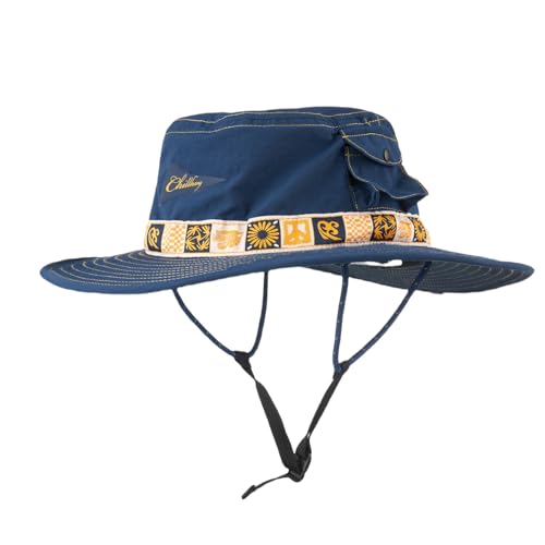 Color-Blocked Fisherman Style Sun Hat for Outdoor Camping, Surfing & Vacations - Wide Brim, UV Protective, Anti-Slip - color: A_navy
