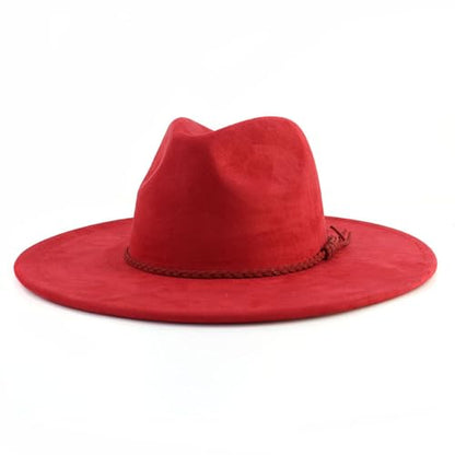 LIDHAY Big Wide Brim Fedora Hats for Women Men Western Suede Hat Large Felt Panama Hat Rancher Hat - color: Wine Red