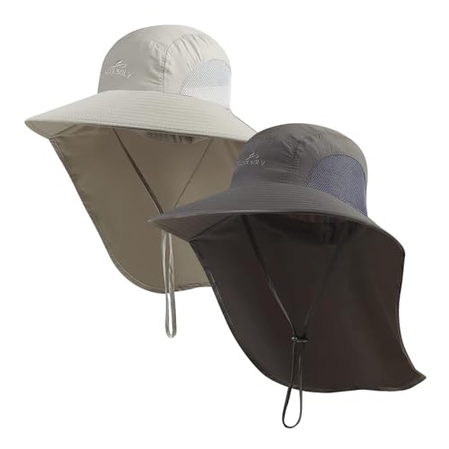 Outdoor Sun Hat for Men with 50+ UPF Protection Safari Cap Wide Brim Fishing Hat with Neck Flap, for Dad… - color: Light Grey*dark Gray