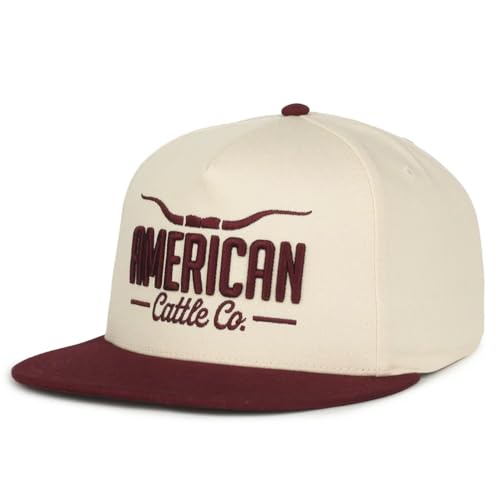 Longhorn Adjustable Snapback Western Hat - color: Cream/Maroon - Solid Back