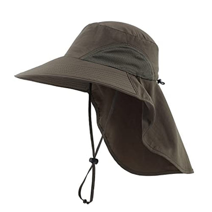 Home Prefer Outdoor UPF50+ Sun Hat Wide Brim Mesh Fishing Hat with Neck Flap - color: Army Green