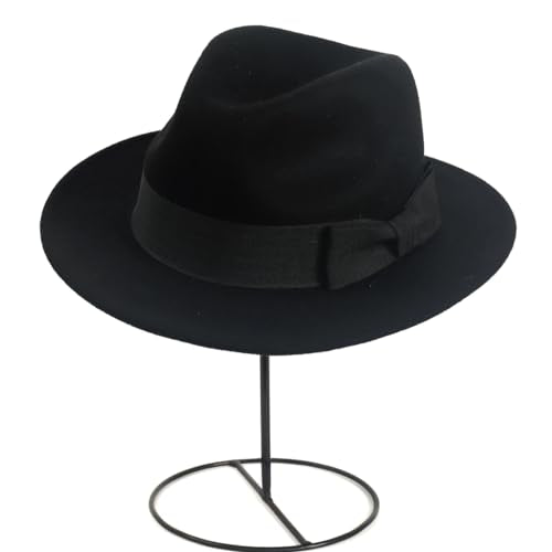 Men's Wool Fedora Hats Women Felt Bowler Derby Hat with Feather - color: Bow-black, size: X-Large