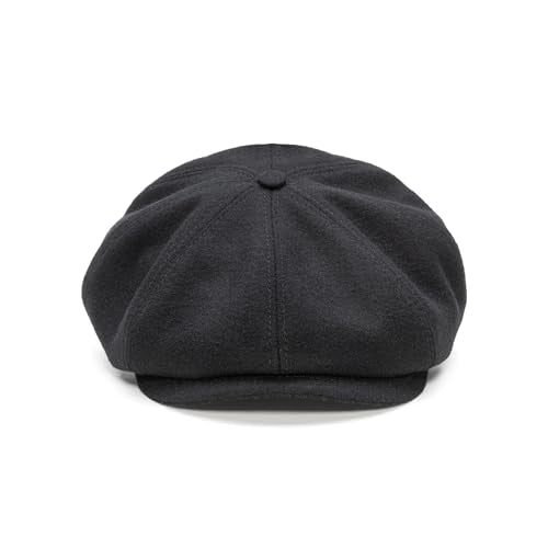 Sterkowski Shelby | 100% Wool Newsboy Cap for Men | Elegant 8 Panel Paperboy Hat - color: Black, size: 7 1/8