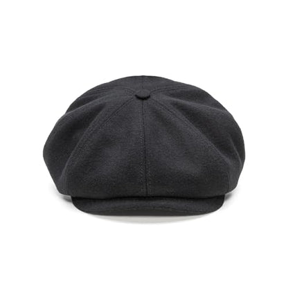 Sterkowski Shelby | 100% Wool Newsboy Cap for Men | Elegant 8 Panel Paperboy Hat - color: Black, size: 7 1/8