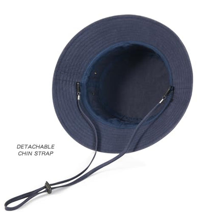 BOTVELA Men Cotton Foldable Flat Top Bucket Sun Hat - color: Navy, size: 7 5/8-7 3/4