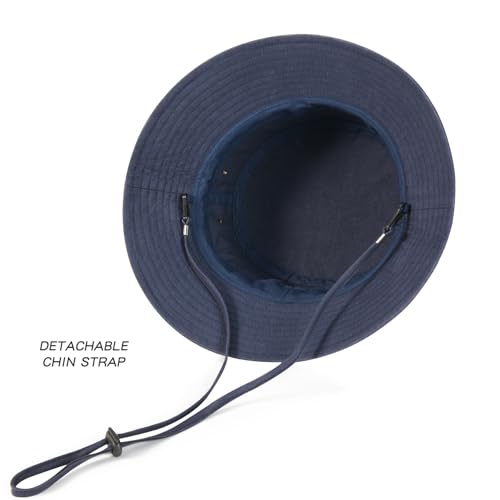 BOTVELA Men Cotton Foldable Flat Top Bucket Sun Hat - color: Navy, size: 7 5/8-7 3/4