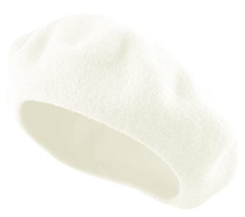 Women's French Beret Hat Solid Color Plain Wool Classic Traditional Artist Cap - color: White