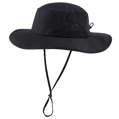 Home Prefer UPF50+ Mens Sun Hat Wide Brim Fishing Hat for Men UV Protection Womens Beach Bucket Hat for Golf Hiking Gardening - color: Black