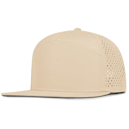 4 Inclusive Sizes Flat Bill Performance Trucker Hat Men Women, 7 Panel Snapback Running - color: 18.khaki