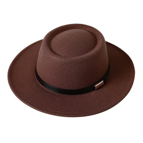 Fedora Hat for Men and Women, Wide Brim Flat Top Cap - color: Khaki