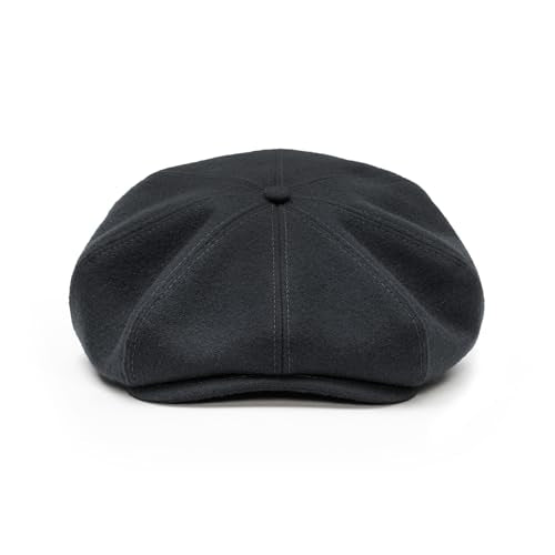 Sterkowski Peaky | 100% Wool Newsboy Cap for Men and Women | Warm Classic Elegant Paperboy Cap - color: Black, size: 7 7/8